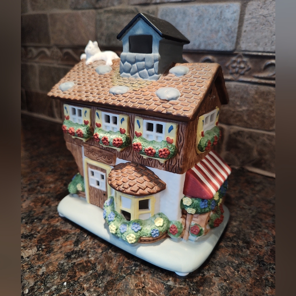 Partylite Flower Shop Tealight Holder, Retired, Vintage Ceramic Cottage